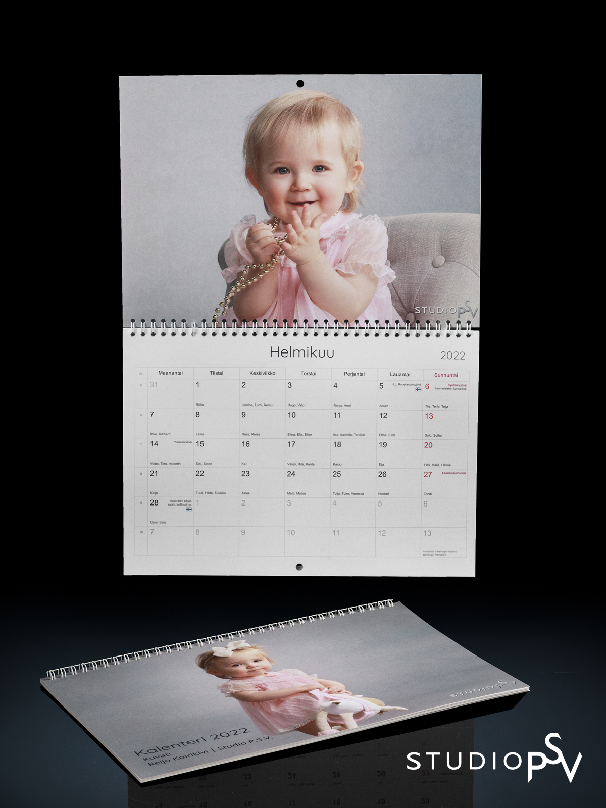 Suomalainen seinäkalenteri PSV:llä kuvatuista lapsikuvista